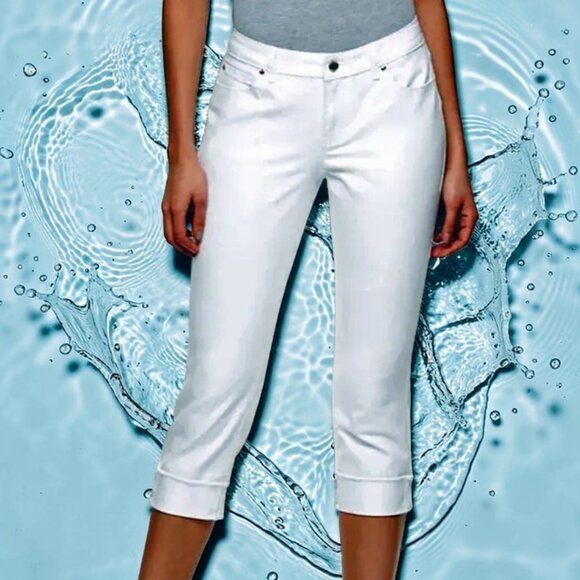 Jennifer Lopez Denim - Jennifer Lopez Womens White Cuffed Capri Jeans - NWT - Plus - Stretch Denim